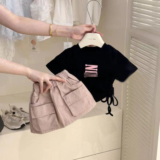 Conjunto Infantil Cropped y falda Con Bolsillo