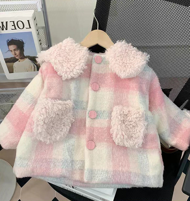 Abrigo de cuadros rosas para niña