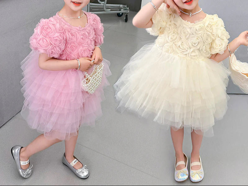 Vestido Infantil con Capas de Tul con Flores