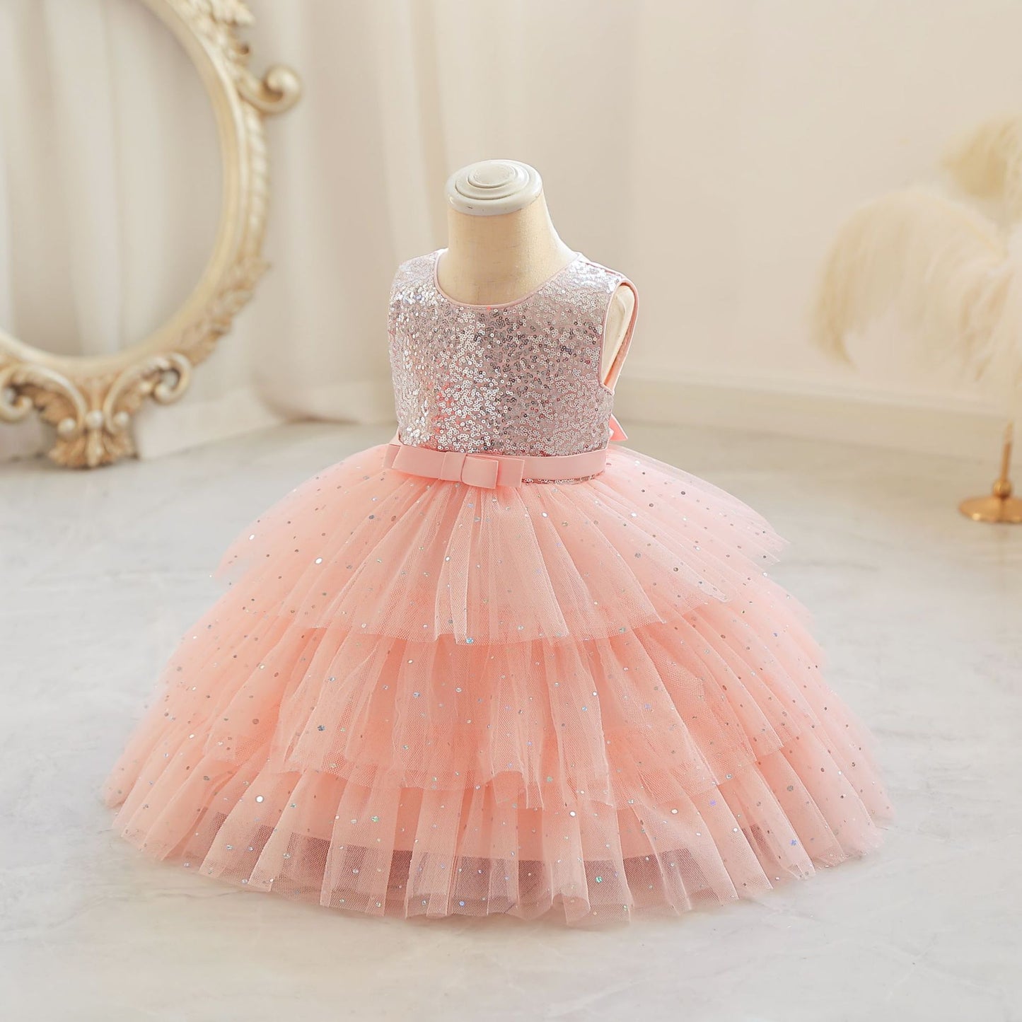 Vestido de fiesta escalonado de tul brillante