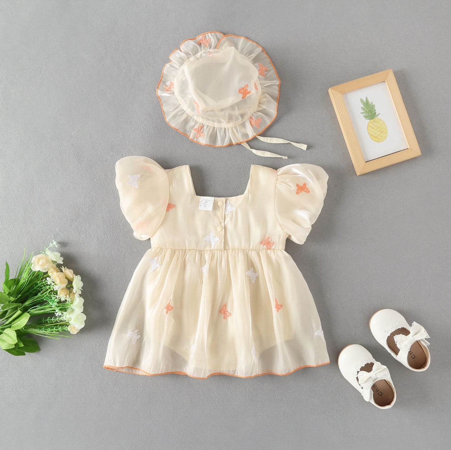 Vestido Infantil Mariposa + Gorro