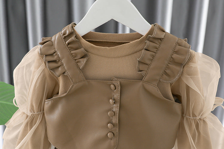 Conjunto de 3 Piezas de Cuero y tul Para Niñas