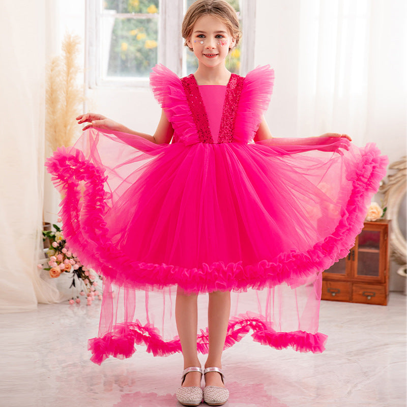 Vestido de Fiesta Infantil de Tul Brillante y Lazo