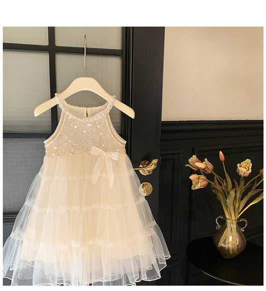 Vestido Infantil con Purpurina, Tul y Lazo