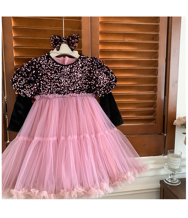 Vestido Infantil Rosa Brillante