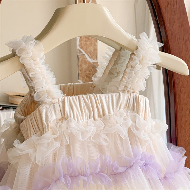 Vestido Infantil de Tul con Capas de Colores