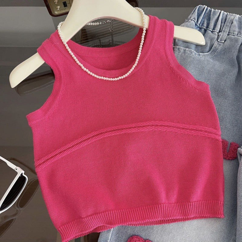 Conjunto Infantil  Pantalón Ancho + Cropeed Rosa
