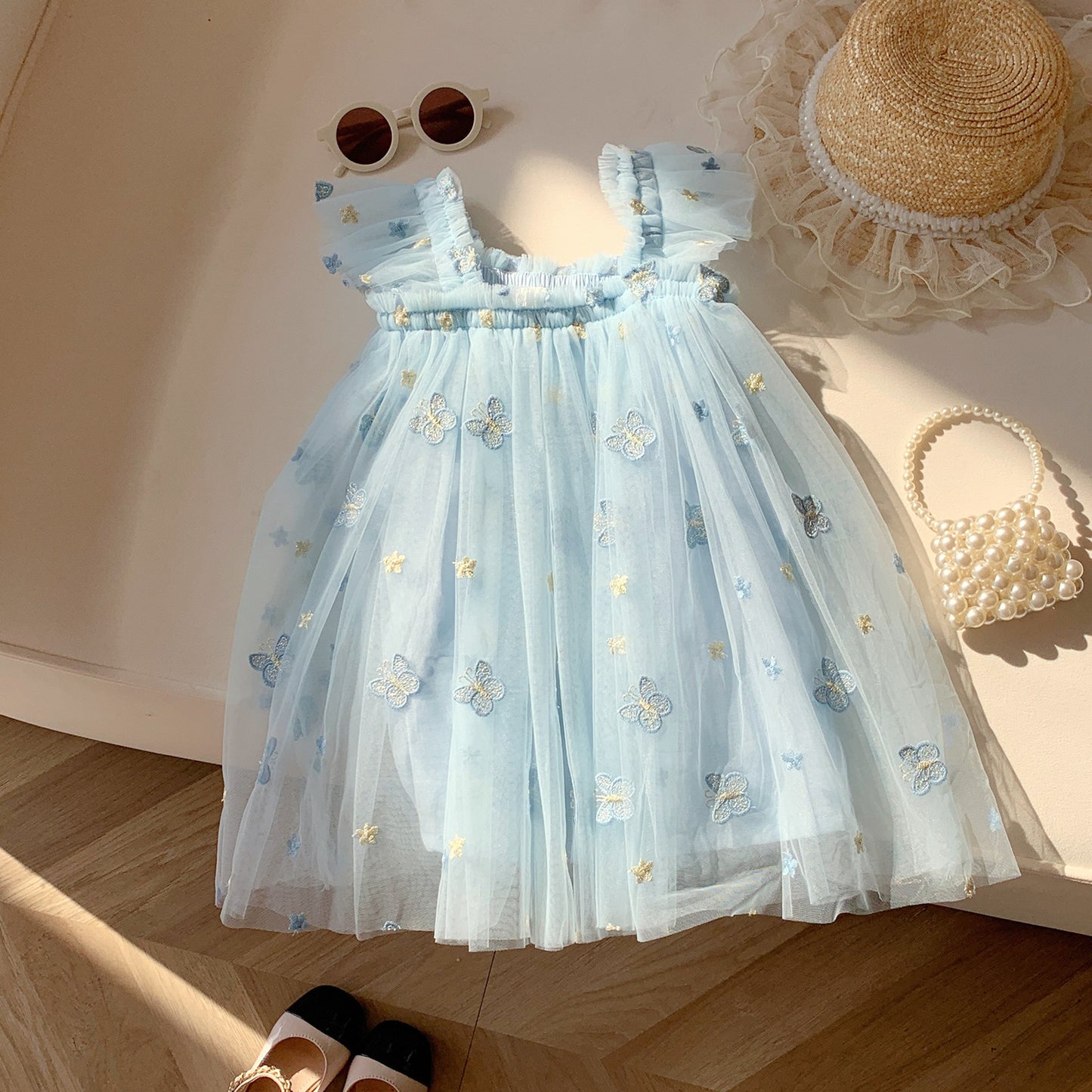 Vestido Infantil de Tul con Mariposas