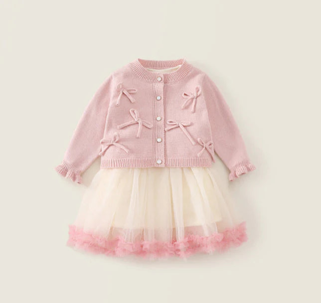 Vestido Tule + Cardigan Lacinhos