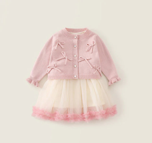 Vestido Tule + Cardigan Lacinhos