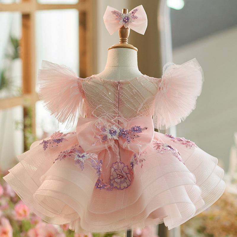 Vestido de Fiesta Infantil Flores Rosa