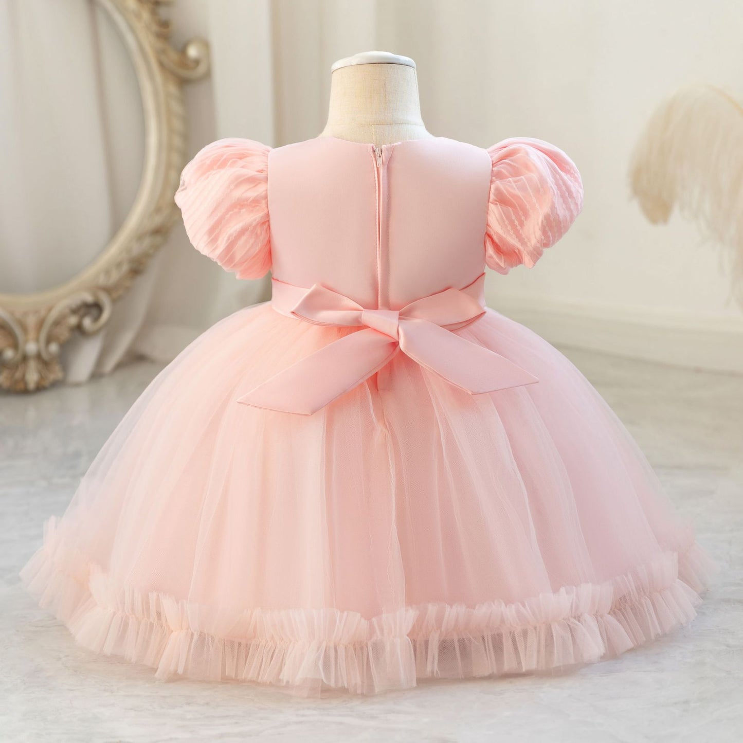Vestido de Fiesta Infantil con Manga Abullonada y Lazo