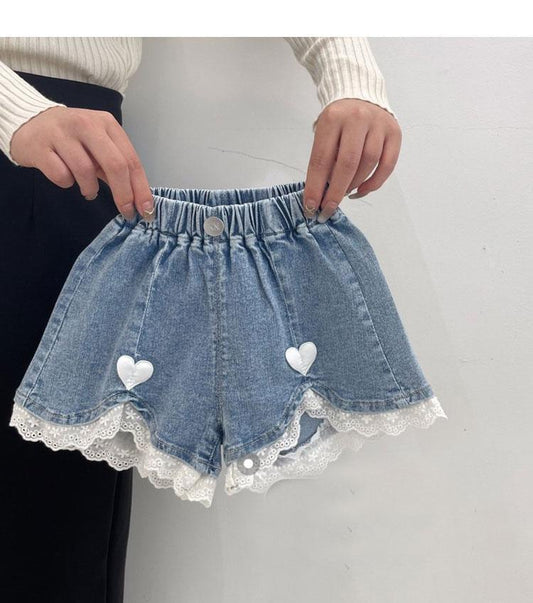 Bermudas Con Corazones de Encaje para Niñas