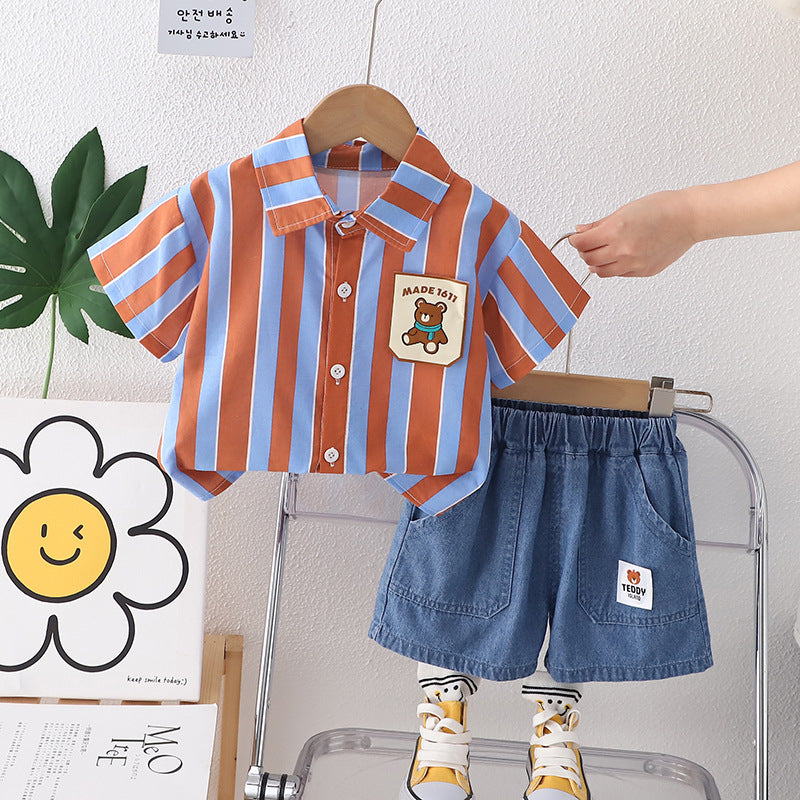 Conjunto Infantil de Rayas de Verano Para Hombre
