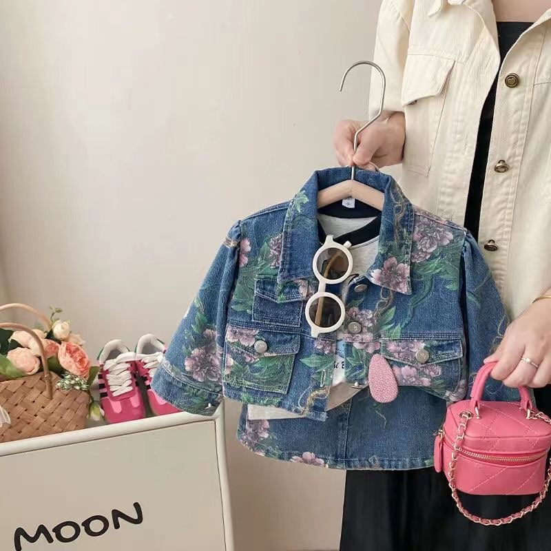 Conjunto de Jeans con Estampado Floral para Niña