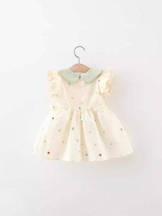 Vestido Infantil Con Flores Y Lazos