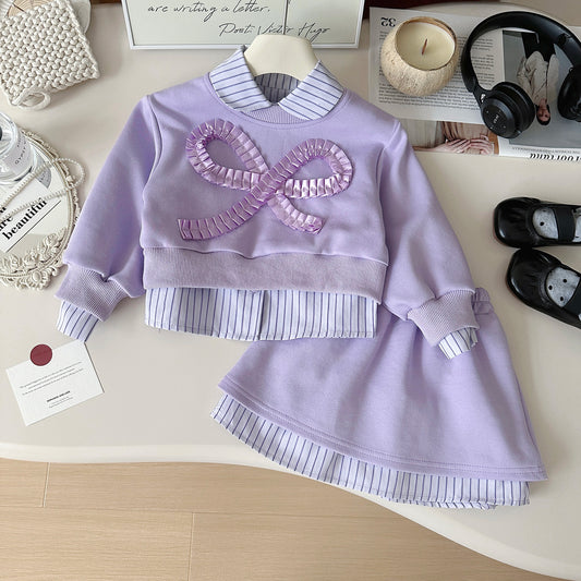 Conjunto Infantil Con Lazo Morado para Niña