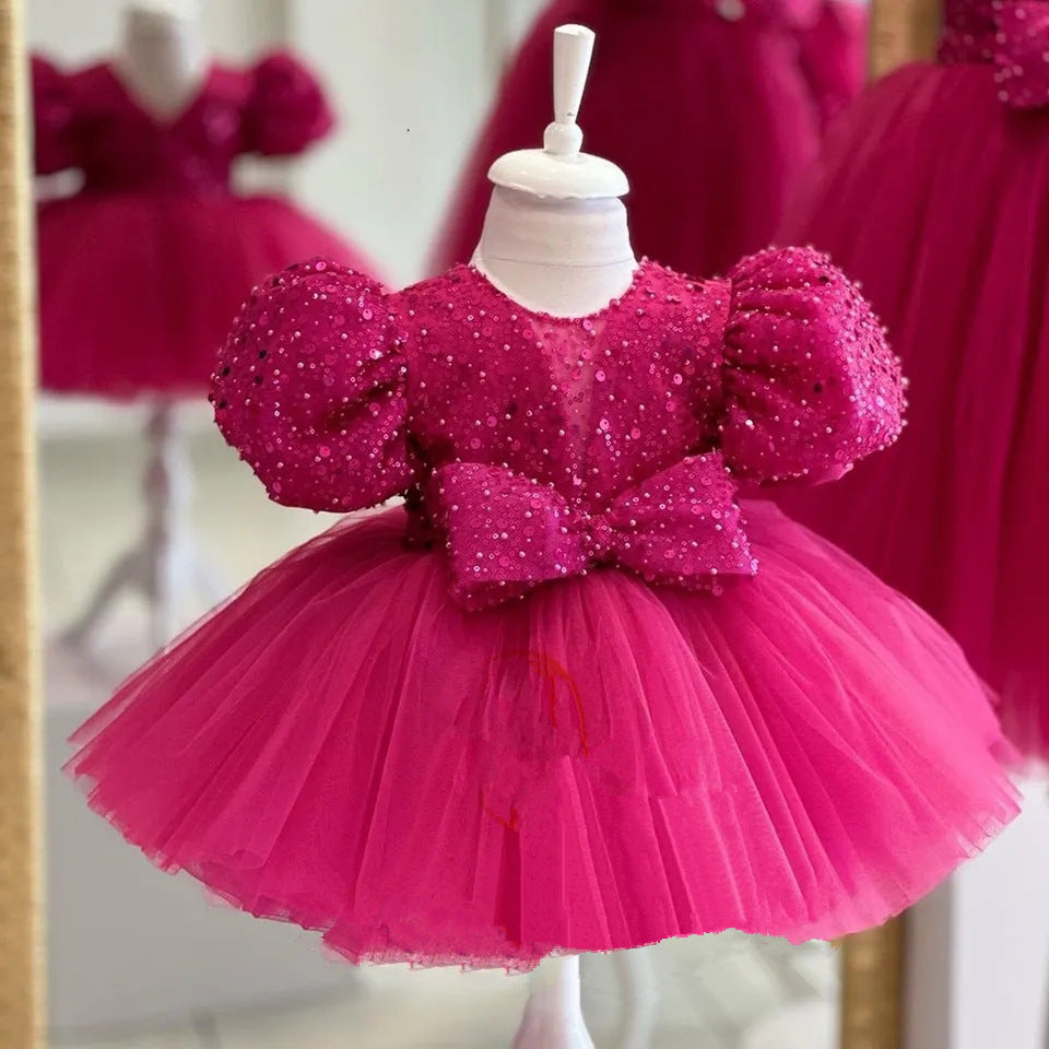 Vestido de Fiesta Infantil Rosa Brillante