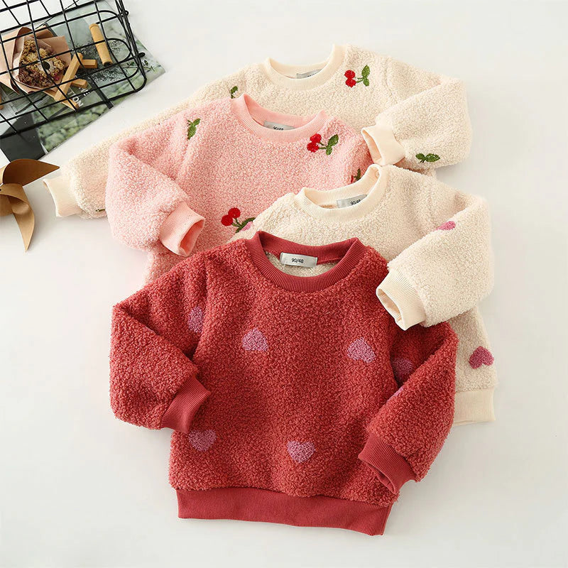 Blusa Infantil Invierno Peluche Cerezas/Corazones