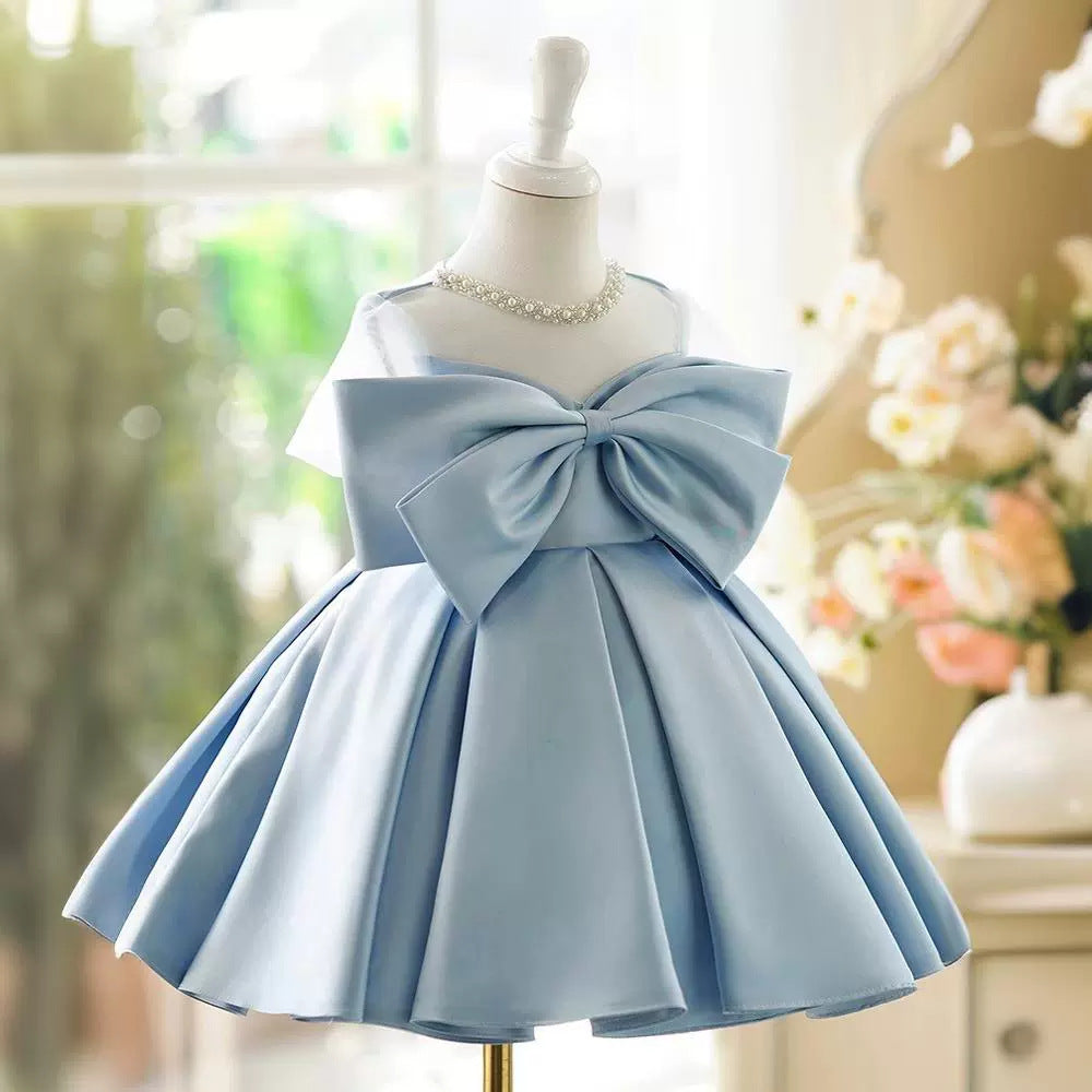 Vestido de Fiesta Infantil Azul Con Lazo