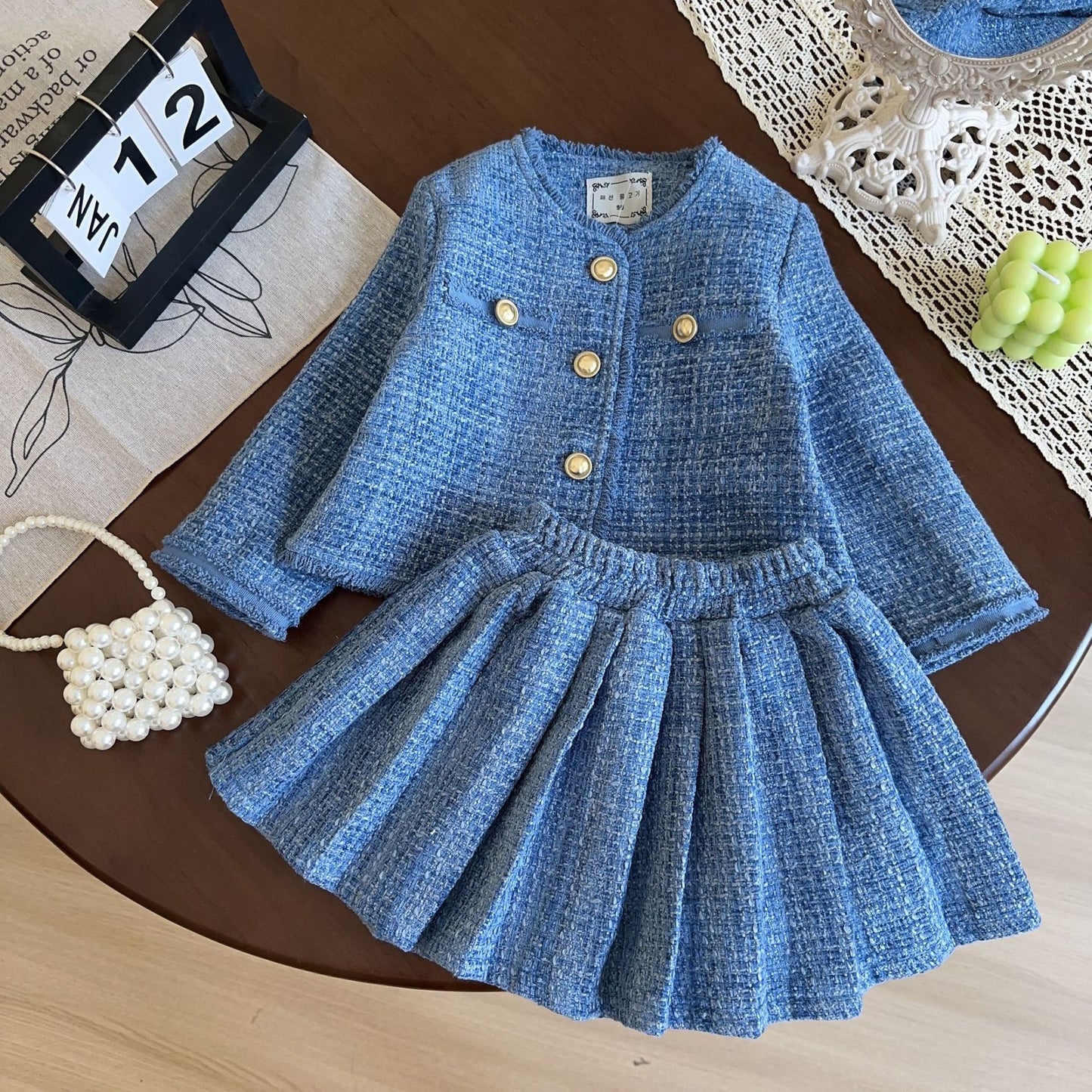 Conjunto infantil niña tweed azul