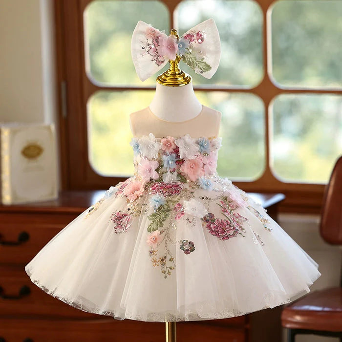 Vestido de Fiesta Infantil Con Flores