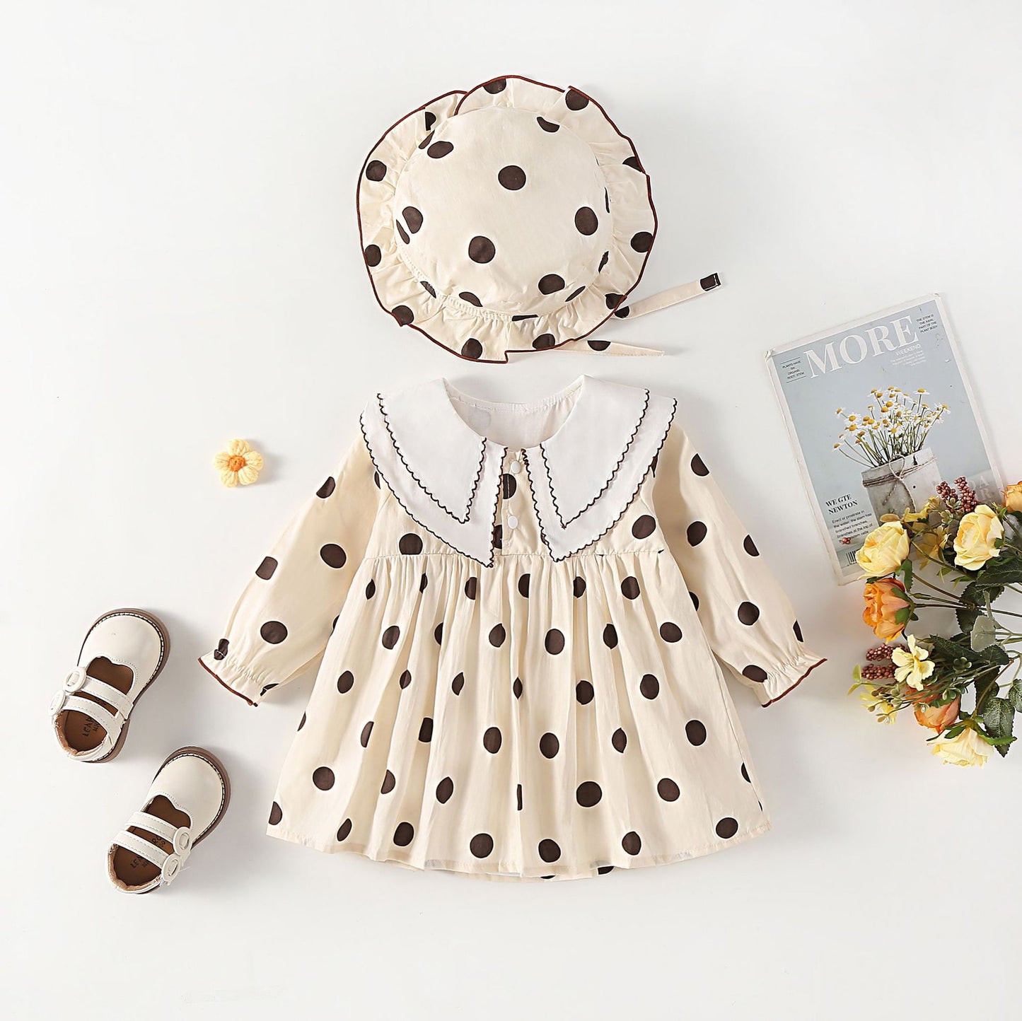 Vestido Infantil Lunares + Gorro