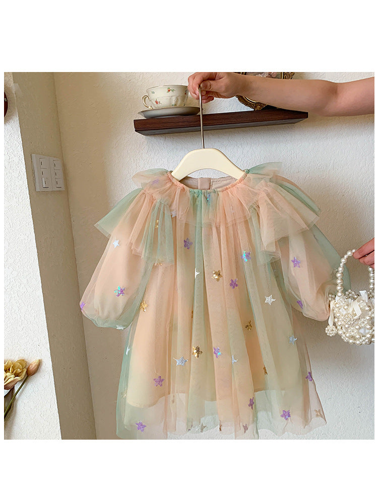 Vestido Infantil Tul Glitter Estrellas