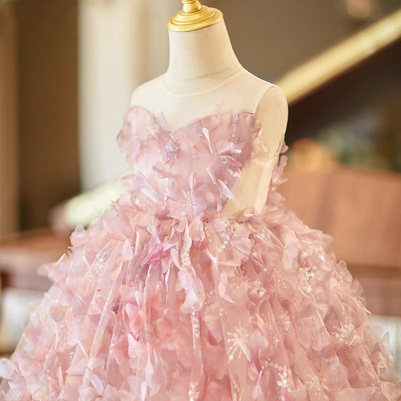 Vestido de Fiesta con Flores Rosas para Niñas