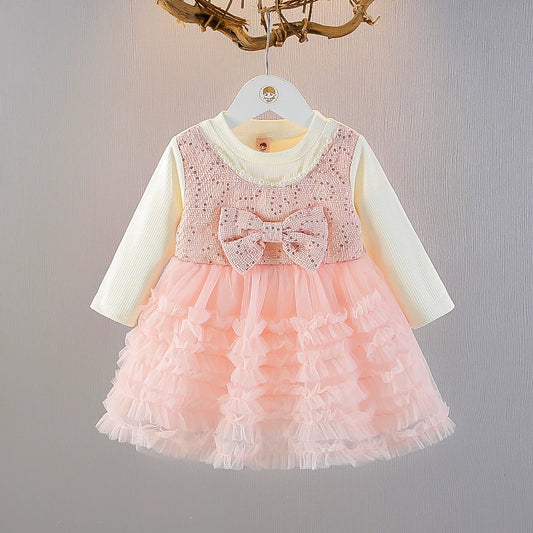 Vestido infantil con lazo y brillos