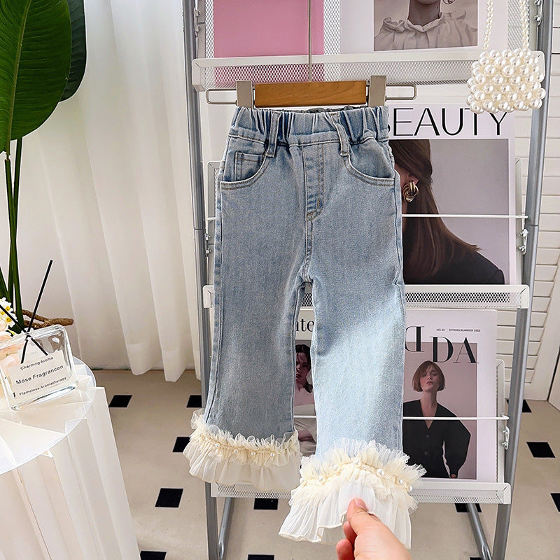 Pantalón Jeans Infantil Bar Tul Perlas