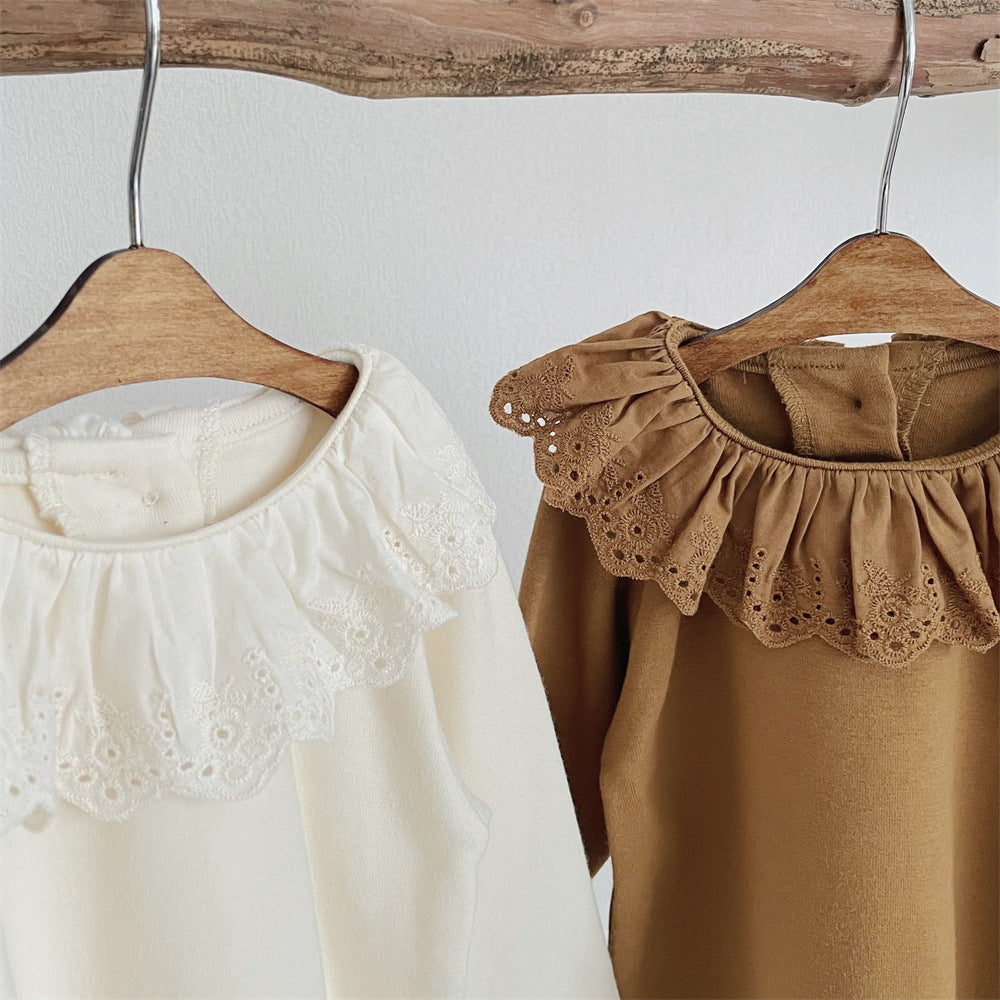 Blusa Infantil con Cuello de Encaje para Mujer