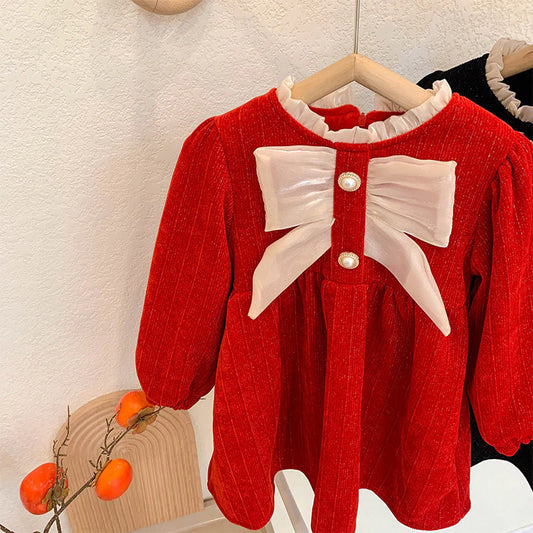 Vestido Infantil con Lazo de Perlas