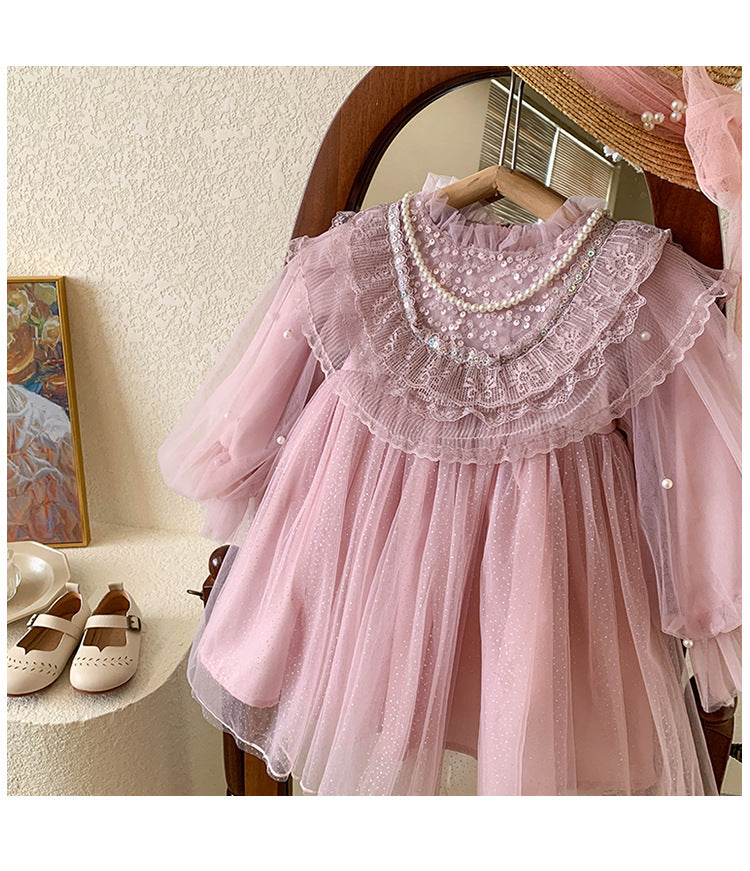 Vestido Infantil Tul Encaje y Glitter