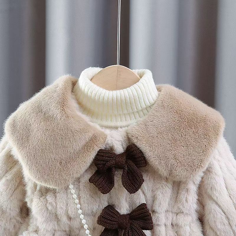 Abrigo de Invierno de Felpa con Lazos para Niñas