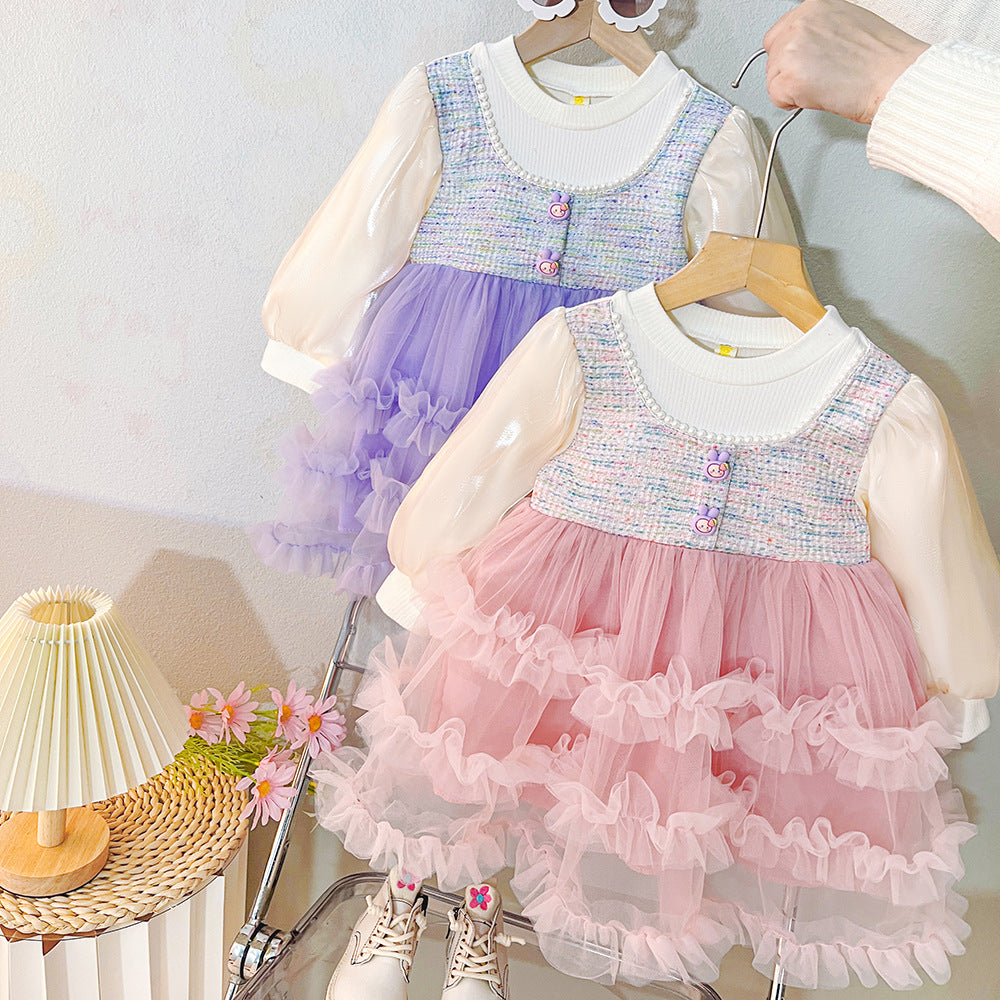 Vestido infantil de tweed y tul