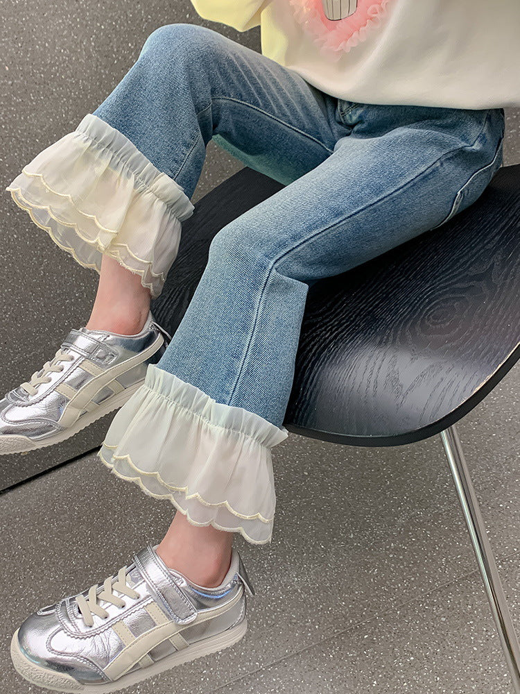 Pantalones Jeans con Barra de Tul para Niñas