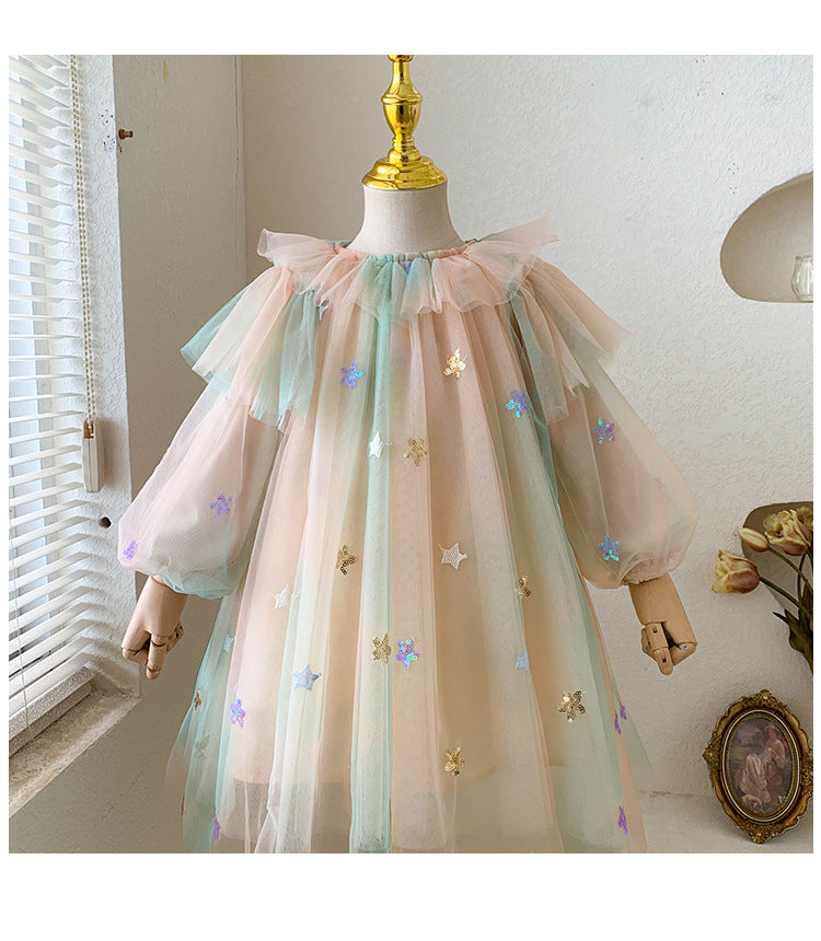 Vestido Infantil Tul Glitter Estrellas