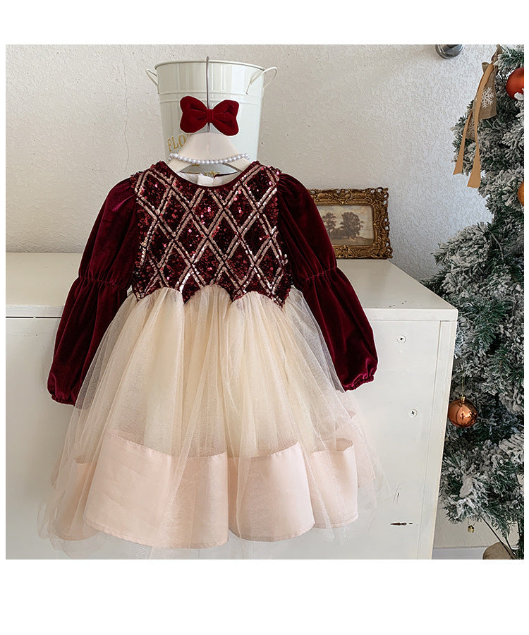 Vestido Infantil de Terciopelo y Brillo