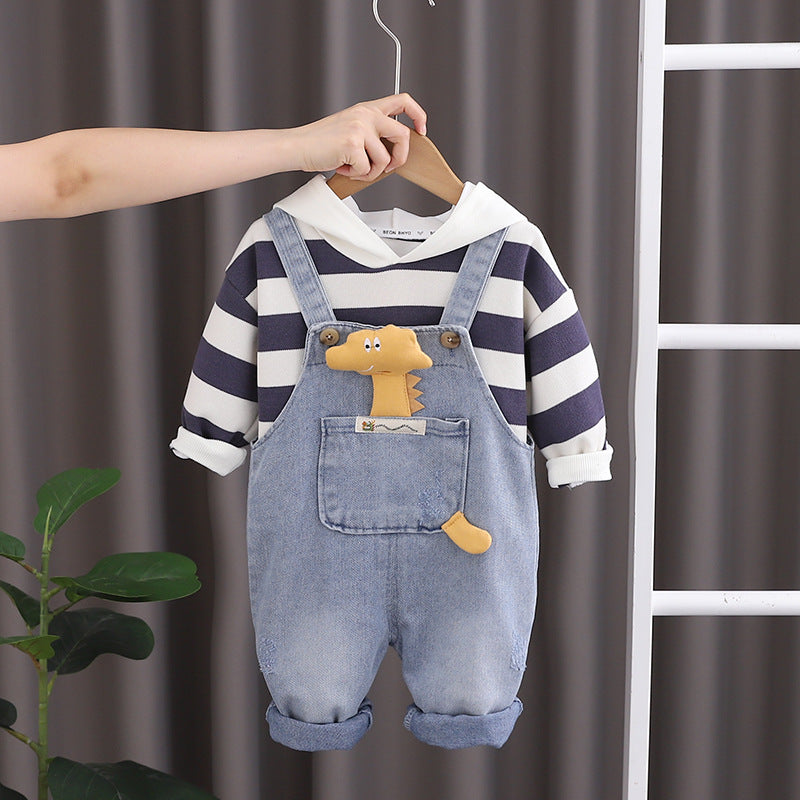 Conjunto infantil de peto vaquero y blusa de rayas