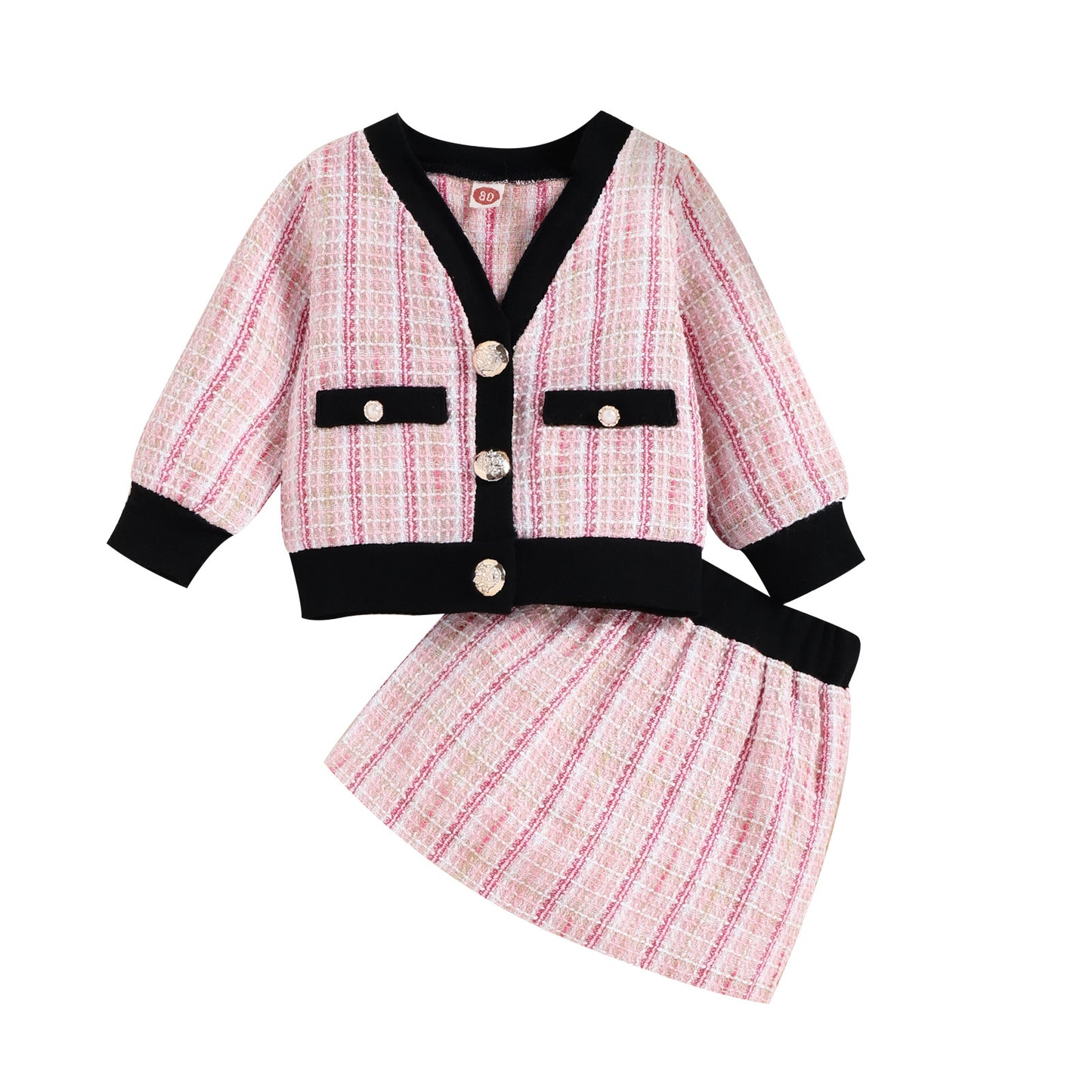 Conjunto Infantil Tweed Rosa Botões