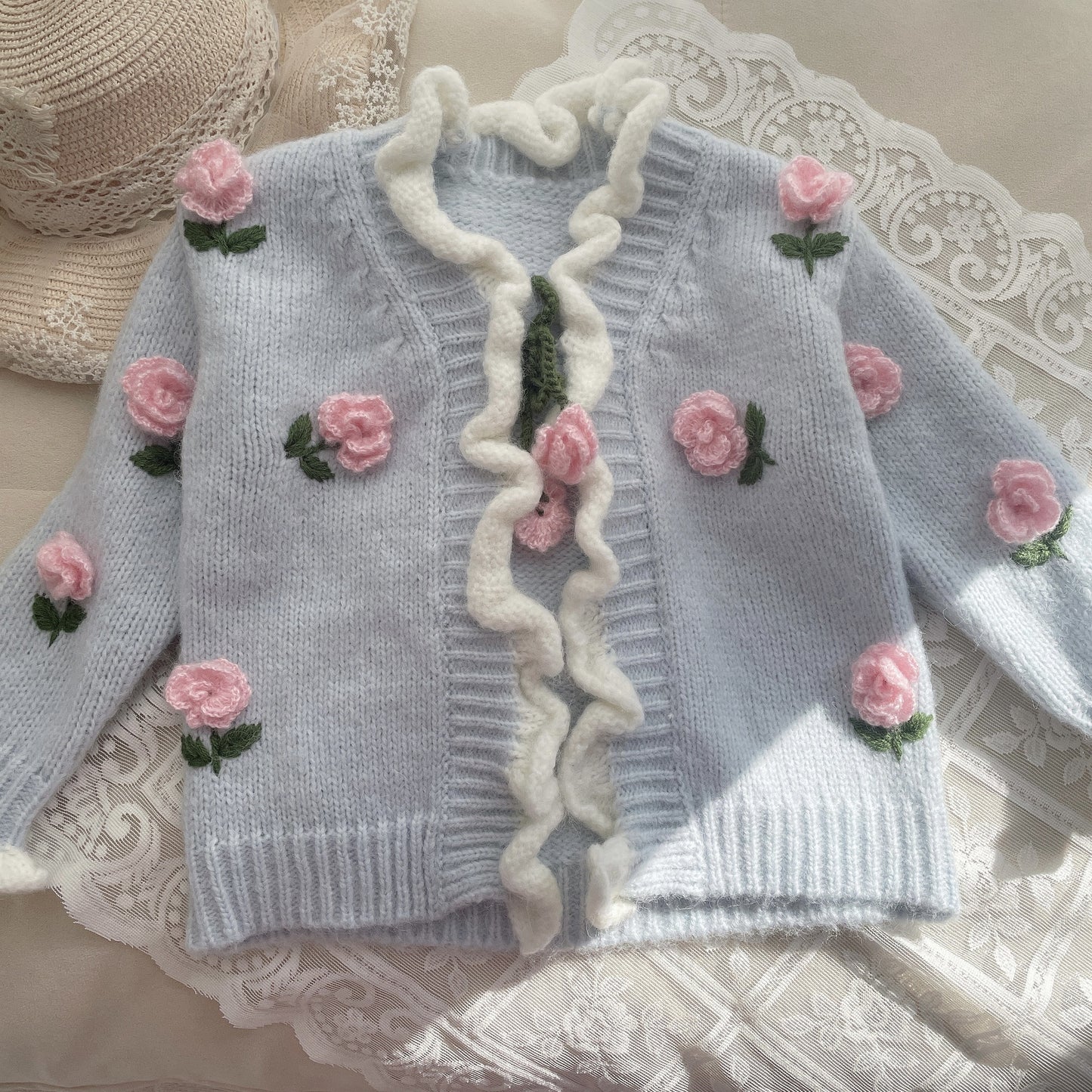 Cárdigan Infantil de Punto con Flores