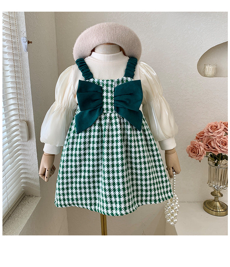 Vestido Infantil Con Lazo a Cuadros