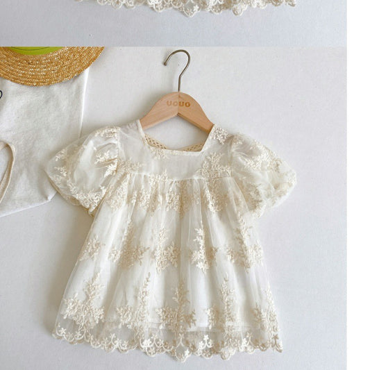 Vestido Infantil de Encaje Floral