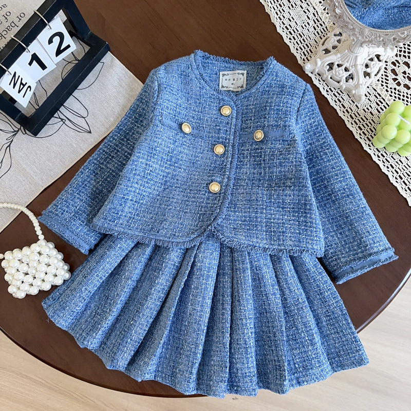 Conjunto infantil niña tweed azul