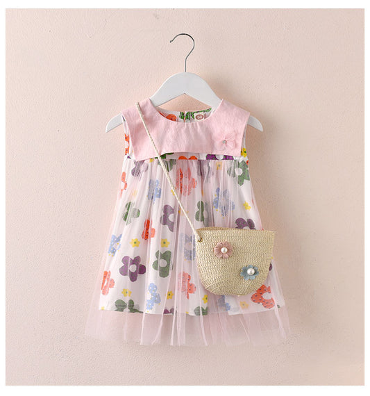 Vestido Infantil con Flores y Tul