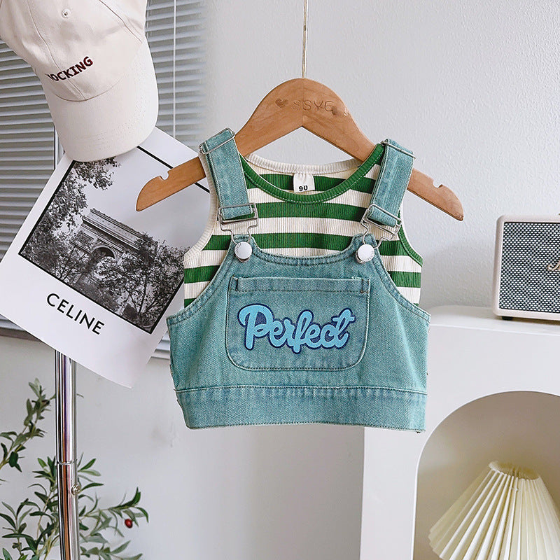Conjunto Infantil de 3 Piezas en Denim y Rayas