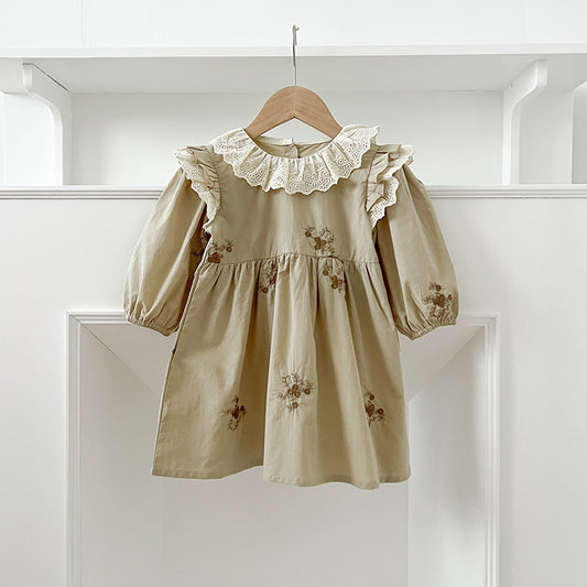 Vestido Infantil con Encaje y Flores