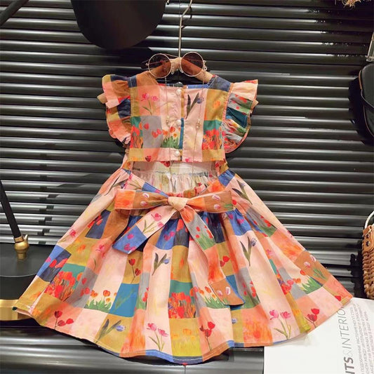 Vestido Infantil de Cuadros Florales