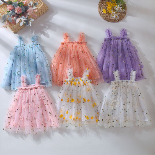 Vestido Infantil de Flores de Tul